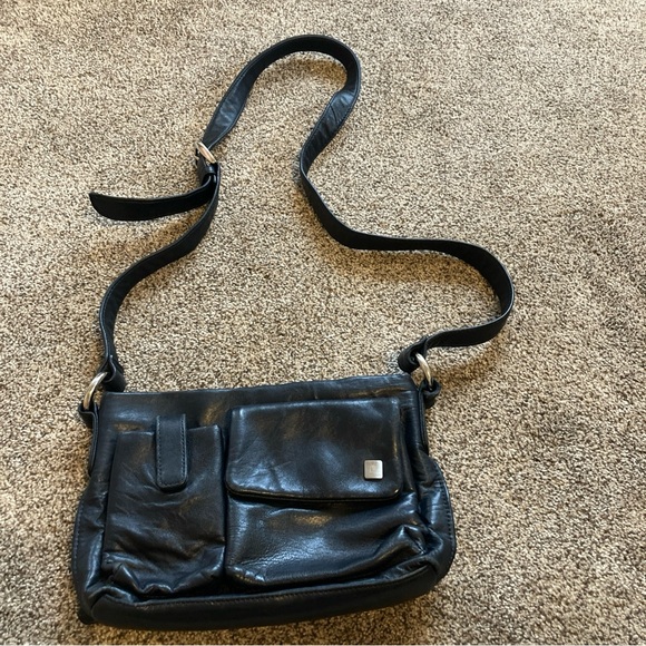 VTG Wilsons Leather Crossbody Shoulder Bag Blue Front Pockets Back Wallet - Picture 1 of 5